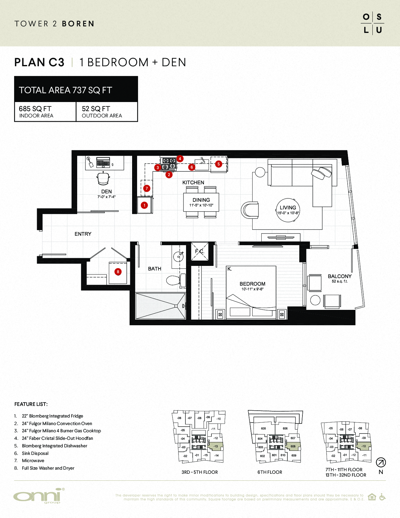 Floor plan for 1 bed, 1 bath, 685 sqft